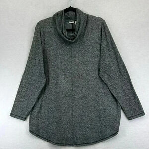 Max Studio Women’s Sweater Plus Sz 1X Heathered Black Cowl Neck Long Sleeve Soft